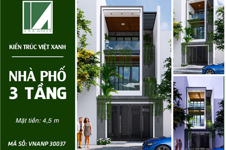 Mẫu Mặt Tiền Nhà Ống 3 Tầng 4.5m VNANP-30037